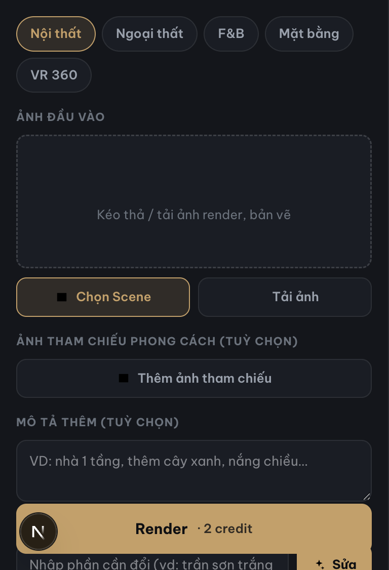 Khung chọn Scene và tải ảnh trong studio